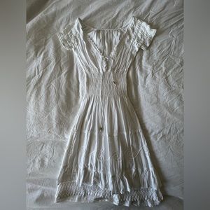 White Tie-Front Tiered Midi Dress